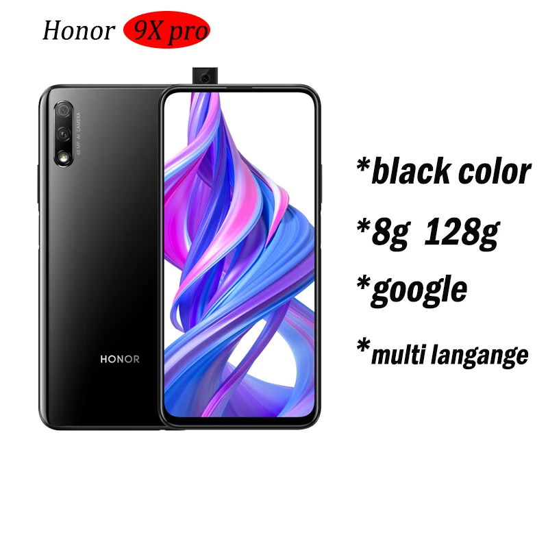 Honor 9x 9x pro, смартфон Kirin 810, четыре ядра, 6,59 дюймов, полный экран, 48мп, две камеры, 4000 мАч, GPU Turbo, мобильный телефон - Цвет: 9x pro 8g128 black