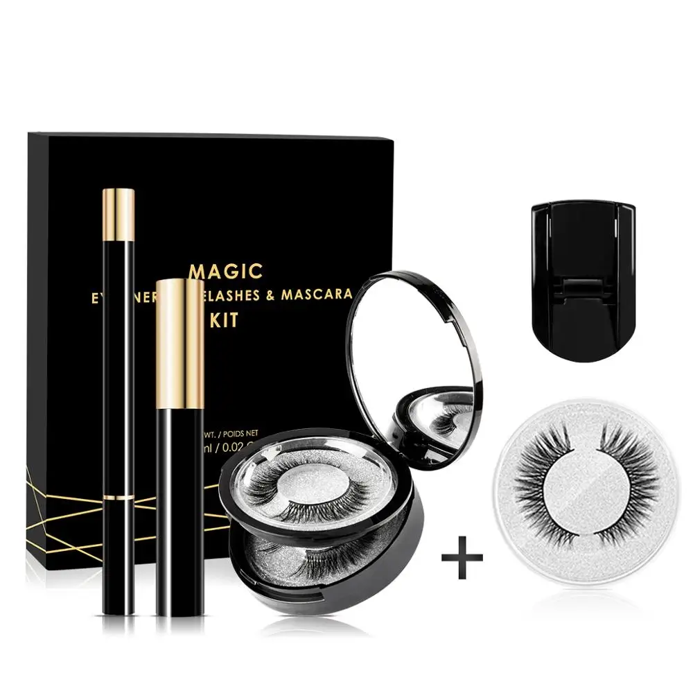 

2020 New Arrival Magic False Eyelash 3 Pairs Lashes & Magic Eyeliner & Mascara & Eyelash Curler Set No Glue No Magnet Eyelash