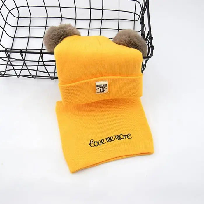 Новая модная детская Милая пушистая Теплая Шапка-бини, повседневная шапка с принтом и шарф, комплект для детей