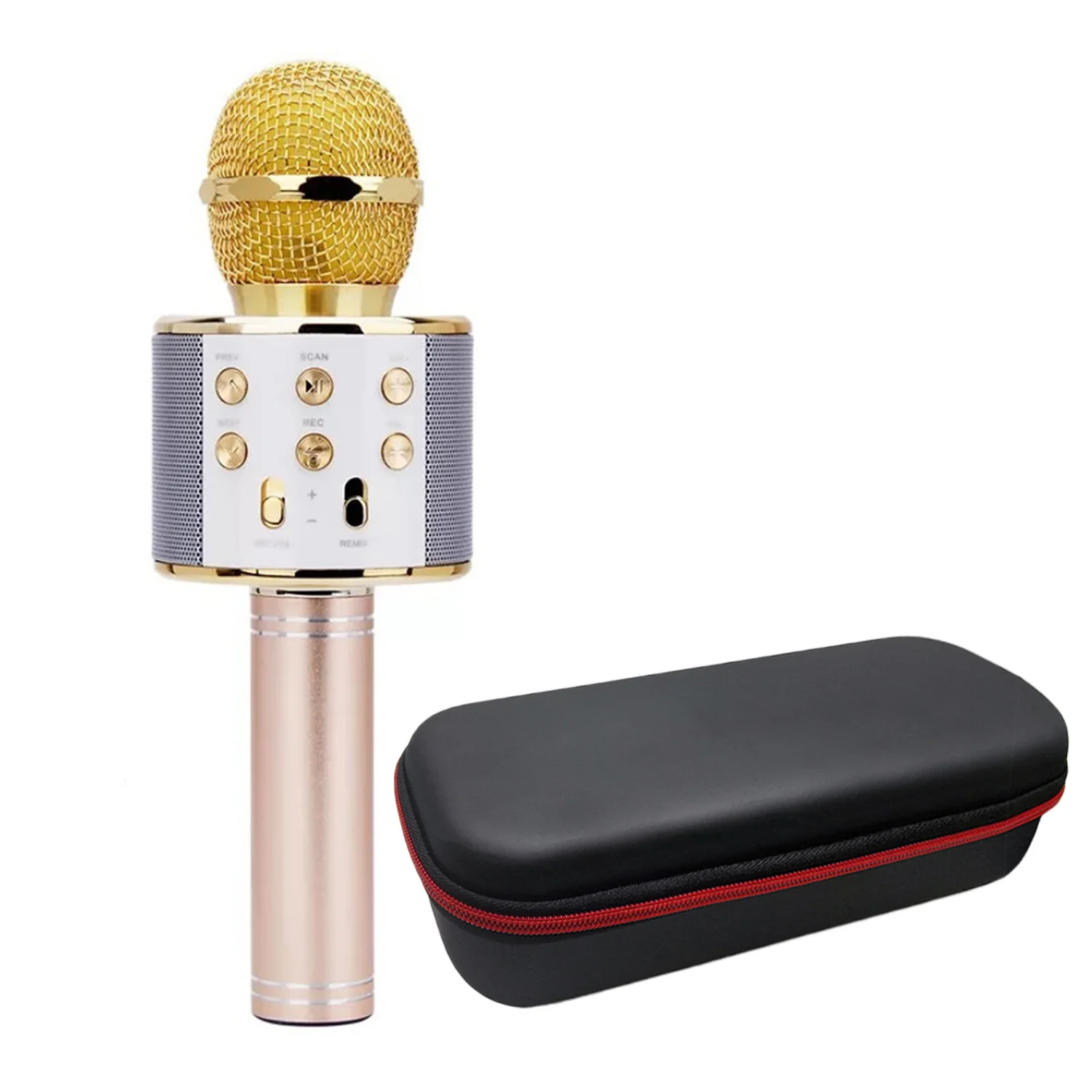 gloden with bag Беспроводной Bluetooth караоке микрофон 3в1 ручной караоке микрофон для детей Рождественский подарок музыкальная сцена Игрушка Музыка Пение динамик - Цвет: gloden with bag
