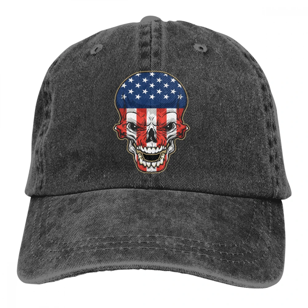 Череп с американским флагом Casquette черные унисекс Мужские Женские джинсовые бейсболка с ремешком кепки регулируемые Гольф папа шляпа