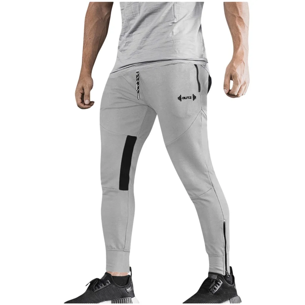 SAGACE Drawstring Men's outdoor fitness trousers muscle male sportswear breathable sweat Flexible, stylish and comfortable pants - Цвет: Серый