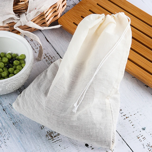 Reusable Cotton Food Filter Mesh Bag Nut Milk Bean Muslin Soup Filter  Supplies