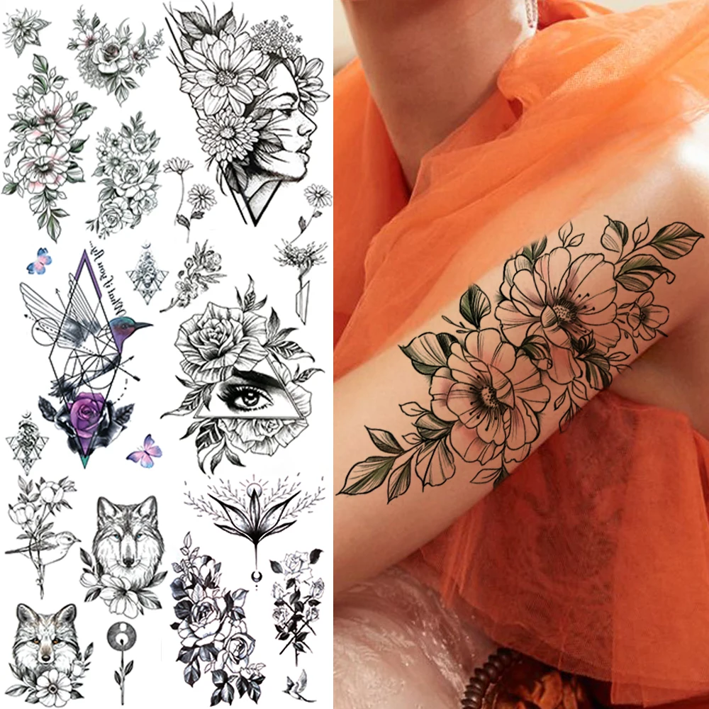 

Watercolor Daffodil Flower Temporary Tattoos For Women Girls Realistic Hummingbird Eye Wolf Fake Tattoo Sticker Body Art Tatoos