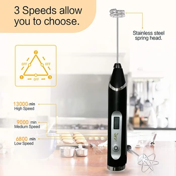 

Double Whisk Milk Frother Handled Foam USB Rechargeable LCD Egg Beater