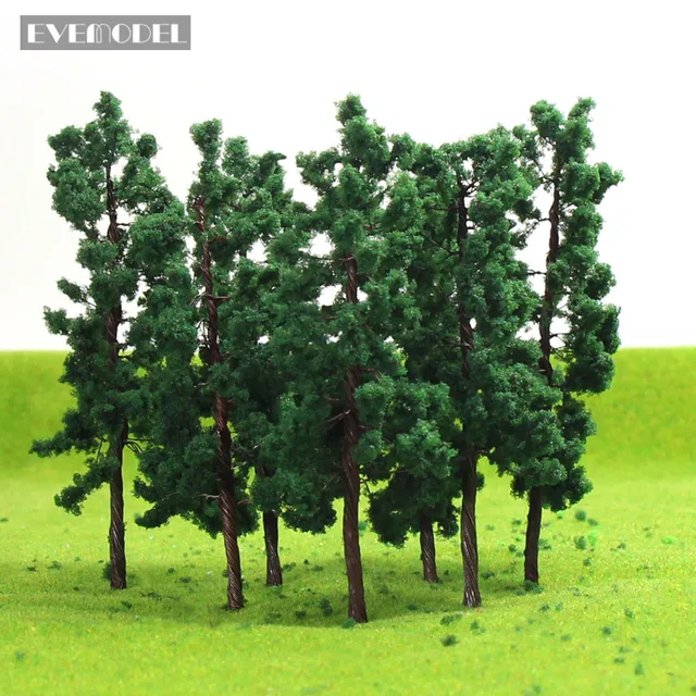 D8030 20pcs OO HO Scale Train Layout Model Trees Iron Wire 7.5cm 1:87 Deep Green Model Tree