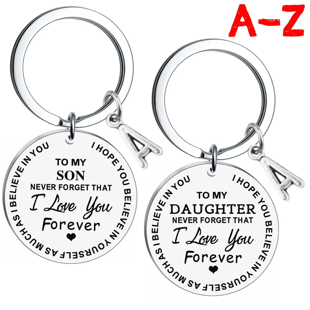

Stainless steel jewelry round brand keychain TO MY DAUGHTER/SON pendant A-Z26 letter accessory necklace брелок на ключи llavero