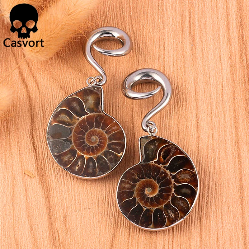 Casvort 2 шт. escargot натуральный камень затычки для ушей серьги из нержавеющей стали весы с крючком сережки, украшение для пирсинга вешалки для веса 2 шт
