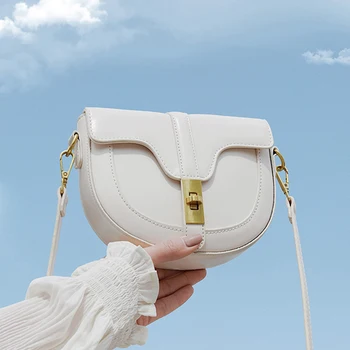 

Women Crossbody Bag Solid Color Saddle Bag 2020 New High Quality PU Leather Women Designer Handbag Lock Shoulder Messenger Bag
