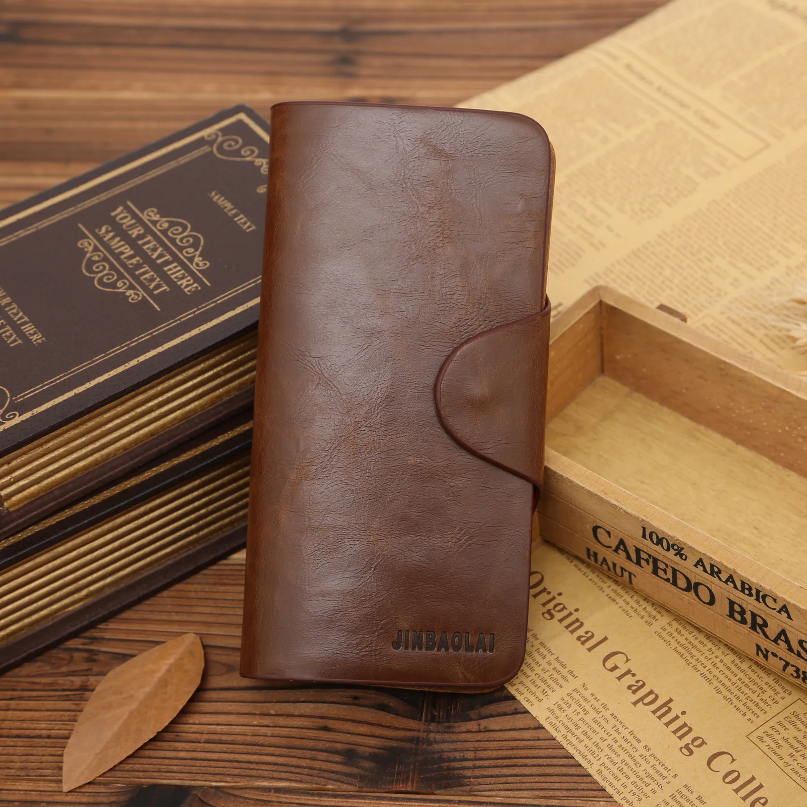 

Casual Wallet Men Long Hidden Button Wallet Europe And America Two-fold Three Open Retro Wallet Wallet