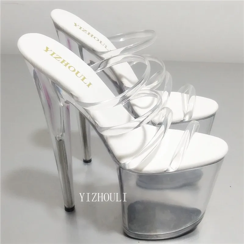 8 inch see-through heel slippers, sexy star model 20 cm high heel platform sandals, nightclub party slippers