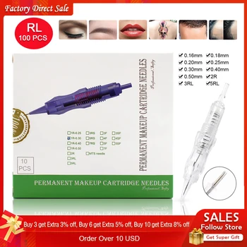 Biomaser 100PCS Rivoluzione Aghi Per Tatuaggio Permanente di Trucco Cartucce Per Kit Macchina Del Tatuaggio Del Sopracciglio Ago 1R,2R,3RL,5RL 7RL