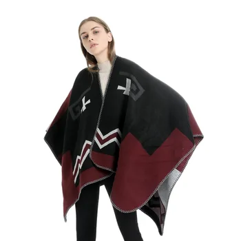 

Autumn and winter hot sale new solid color striped cross pattern imitation cashmere shawl scarf dual-use cashmere scarf