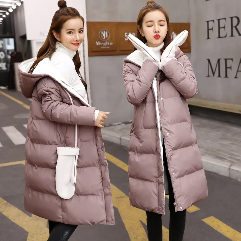 

Cotton Coat 2019 Autumn And Winter WOMEN'S Dress Korean-style Simple Fashion Mid-length Hooded BF Cotton Overcoat Versatile Glov