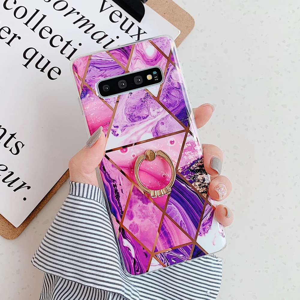 b LOVECOM покрытие мрамор чехол для телефона для samsung Galaxy A50 S10 Plus S8 S9 Plus A70 палец кольцо держатель Роскошный мягкий IMD задняя крышка - Цвет: b