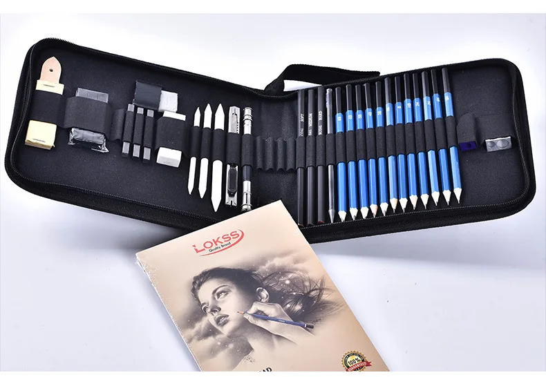Cross Border Hot Selling 33-Piece Sketch Pencil Set Creative Sketch Toolkit Profession Painted Case Sketching Pencil