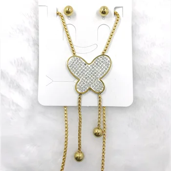 

OUFEI Gold Color Stainless Steel Bear Pendant Necklace Earrings Sets Heart Butterfly Bear Charm Necklace Jewelry Sets For Women
