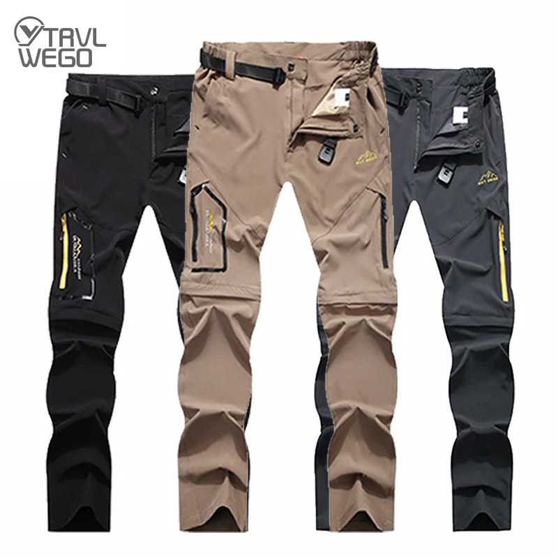 TRVLWEGO Outdoor Men's Detachable Hiking Pants Quick Dry Breathable Summer Camping Trekking Fishing Waterproof Sport Trousers hiking pants