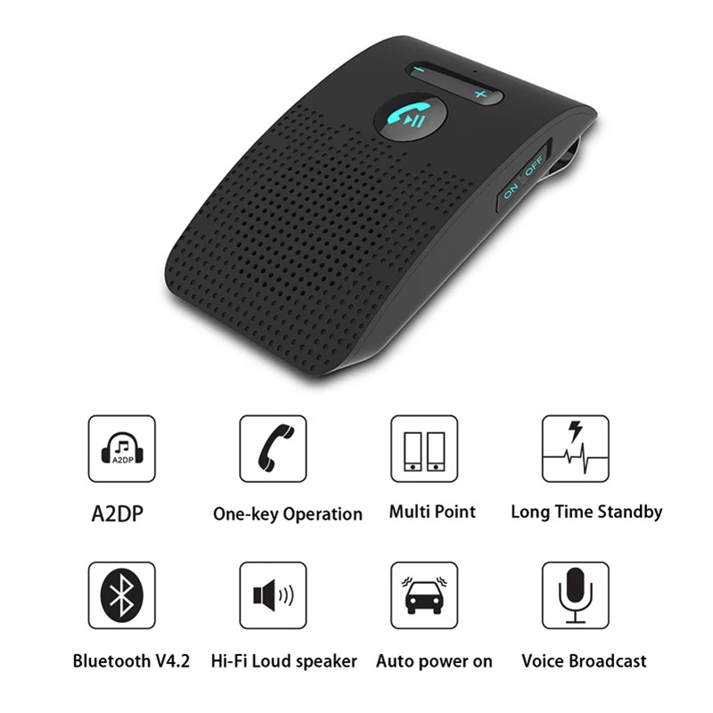 Беспроводной автомобильный Bluetooth 5,0 Bluetooth устройство громкой связи автомобильный комплект голосовой трансляции солнцезащитный козырек Динамик Приемник простота в эксплуатации