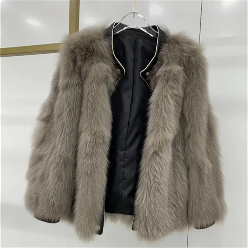 Abrigos mujer invierno шуба из натурального Лисьего меха женская зимняя короткая Повседневная мотоциклетная Лоскутная куртка из натуральной кожи Верхняя одежда