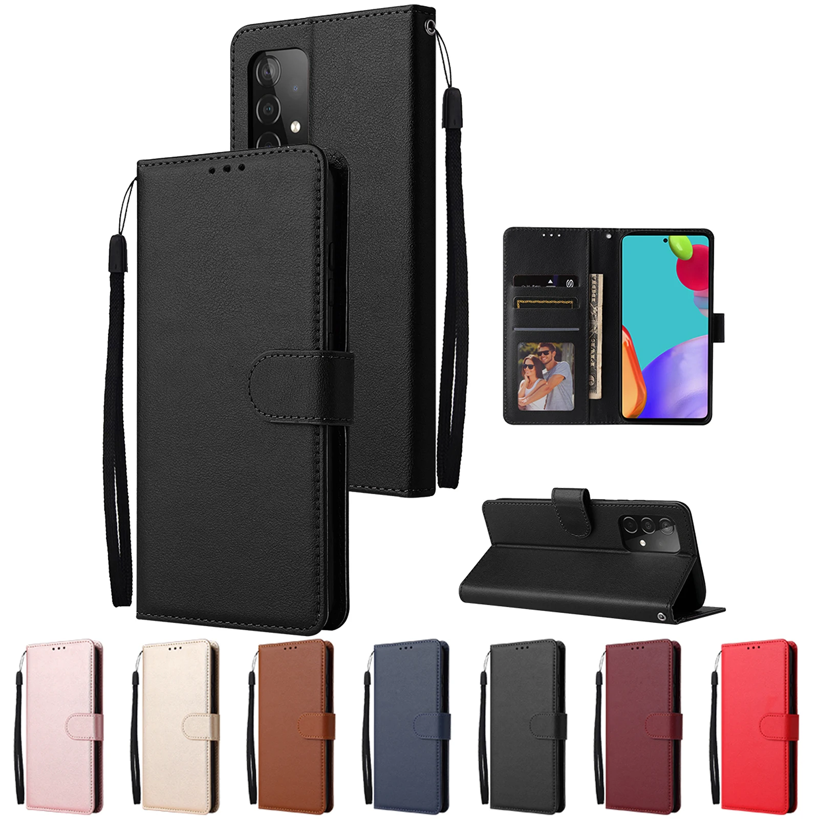 Compra Funda de cuero para Samsung Galaxy A12 A21S A71 A51 A50 A40 A20e A10 S7 S6 borde S10e S10 S9 S8 más S20 FE S21 Plus Ultra Coque 1zW9xXY3a