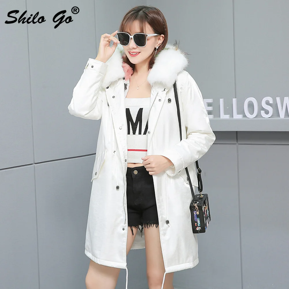 Fur Parkas Highstreet Cartoon Printed Real Fox Fur Collar Hooded Rabbit Fur Lining Long Coat Women Winter Casual Plus Outwear