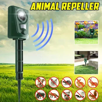 

IPx4 Ultrasonic Pest Control Repeller Cat Dog Animal Repeller+Flashing led light PIR Senso