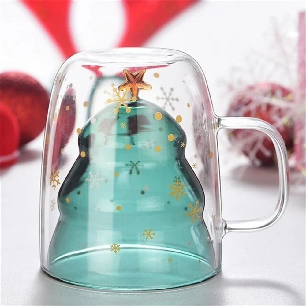 Креативная двухслойная стеклянная Рождественская елка звезда чашка для воды высокая температура кружка Рождественская тематическая чашка Navidad дропшиппинг