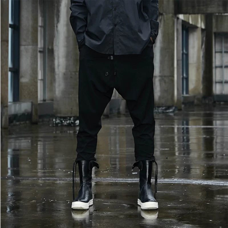 

Оригинальный дизайн, темные японские мешковатые штаны на завязках для ног, повседневные штаны, старые штаны для мужчин