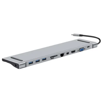 

New Multifunction 10 in 1 HUB 4K USB Type-C to USB 3.0 TF HDMI VGA RJ45 Aluminium Alloy Mini DP Docking Station For Laptop