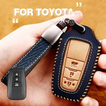 

Top Layer Cowhide Leather Car Key Case Cover Key Holder With Keychain For Toyota Camry Corolla RAV4 Prius C-HR Avalon GT86