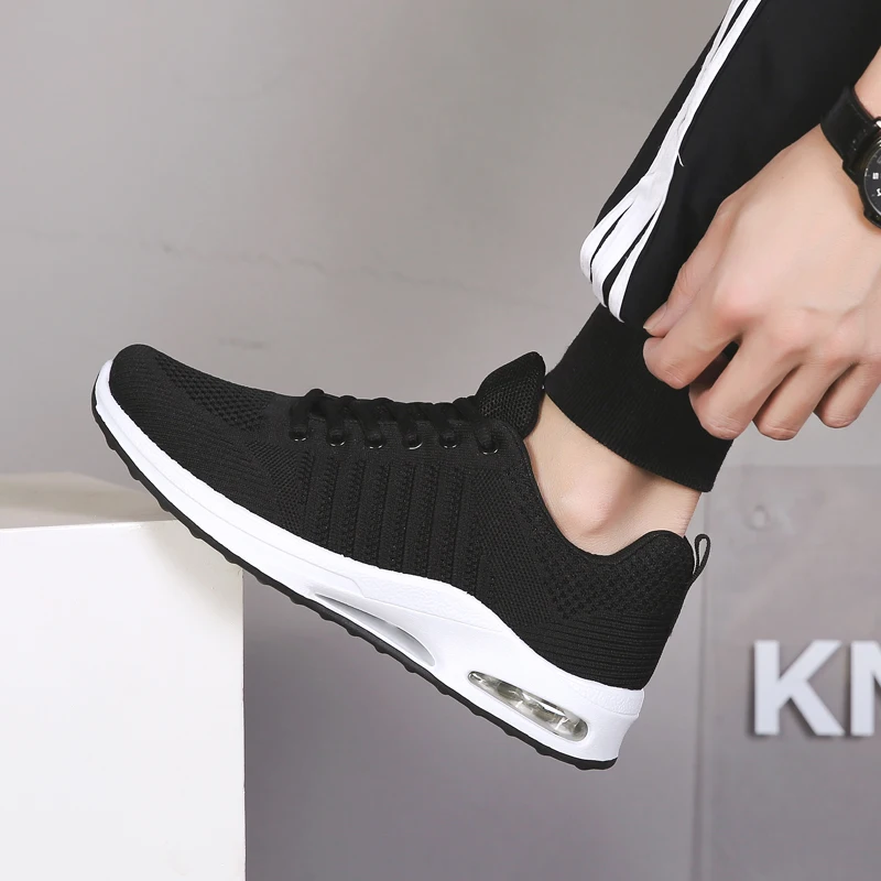 

men's air cushion running shoes safty knee fashion non-slip breathable male casual shoes black lace up man casual shoes