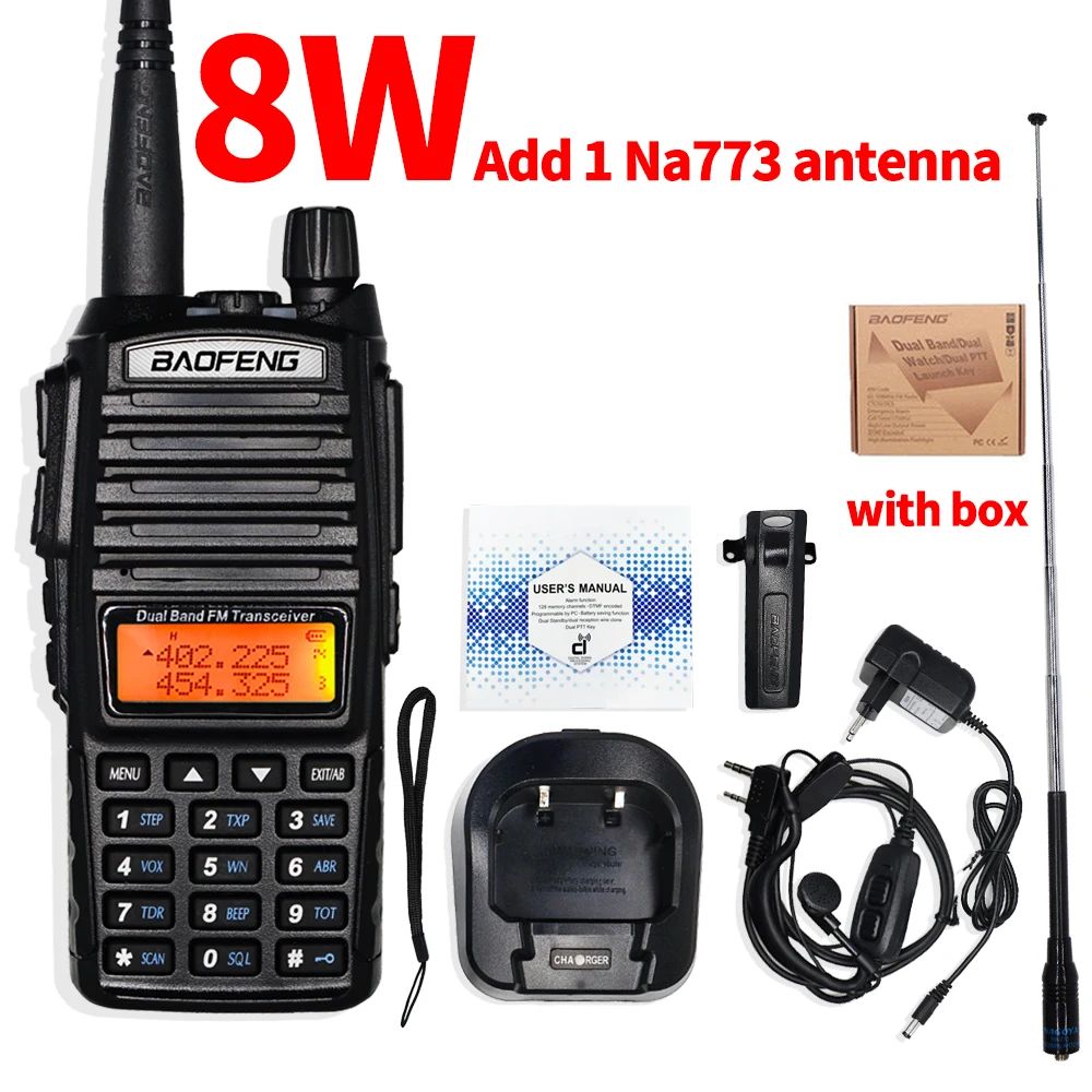 True 8 Вт Мощный Baofeng UV-82 рация двойной PPT двухстороннее радио любительский UV82hp портативный CB Ham Радио UV 82 FM трансивер 82 - Цвет: 8w  Add NA773