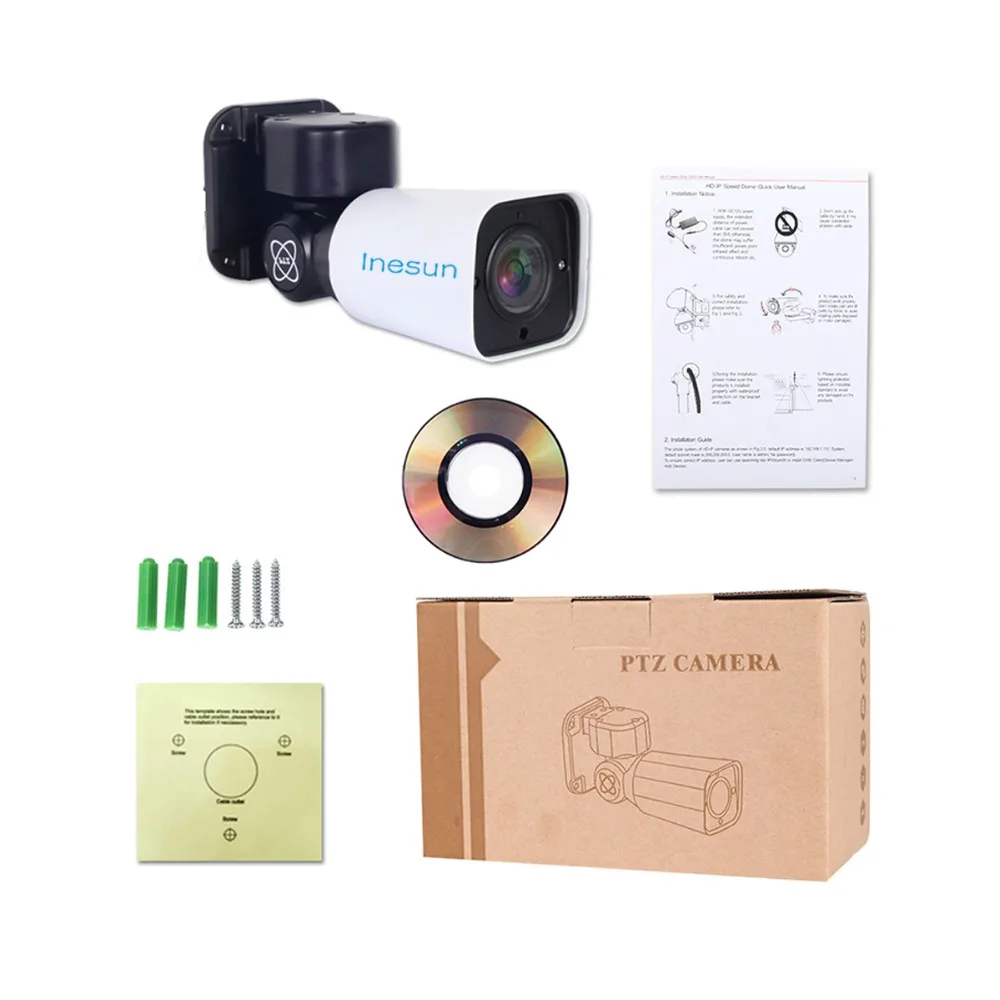 Inesun Мини Открытый PoE PTZ IP камера безопасности 2MP HD 1080P 4X оптический зум PTZ камера IP66 водонепроницаемый 120ft ИК ночного видения