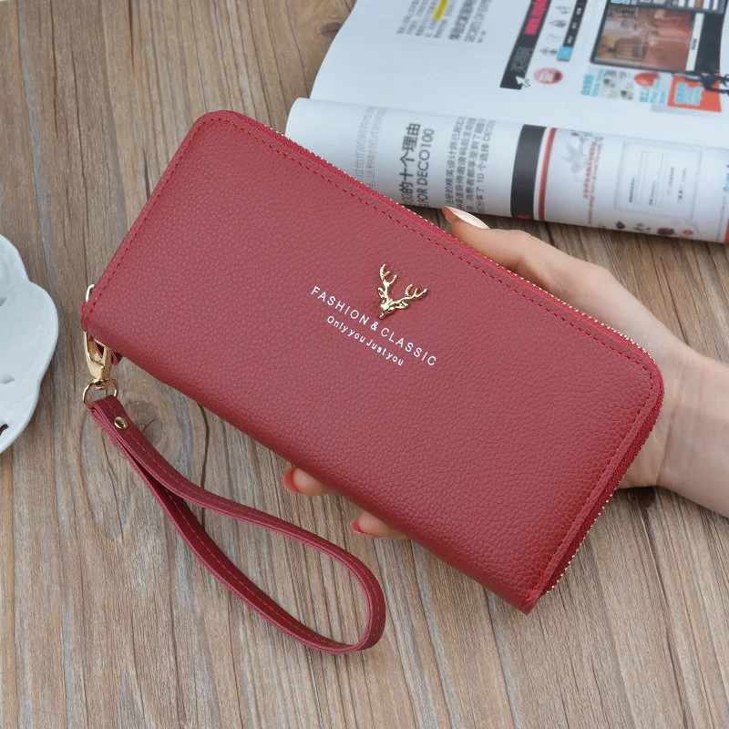 

Lychee Pattern Wallet Women Long Wallet 2020 New Zipper Fashion Clutch Student Large Capacity Wallet PU Leather Coin Purse