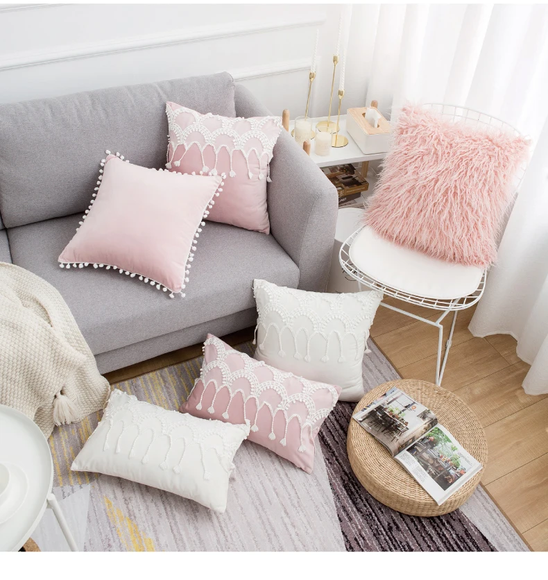 Pink Decorative Cushion Velvet Sofa Decoration Pillow Princess