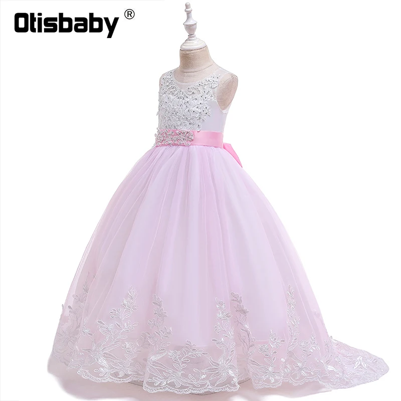 Pink Dress Рождественское кружевное вечернее платье без рукавов с цветочным узором для девочек; детское платье для девочек; длинное платье для дня рождения; платье для причастия - Цвет: Pink Dress
