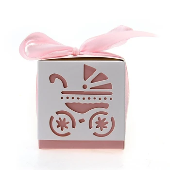 

12pcs Wedding Favor Gift Ribbon Candy Box Cut Out Pram Design Baby Shower Party