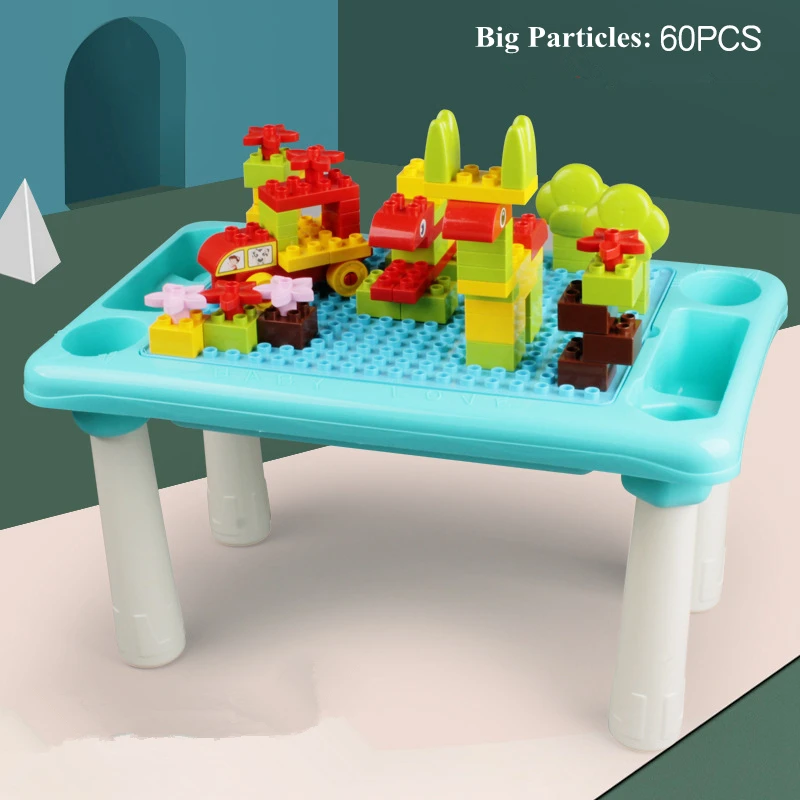 L Particles 60pc Children Building Blocks Table Compatible Multi-function Play Game Table With Small Particles Learning Desk Storage Assemble - Цвет: L Particles 60pc