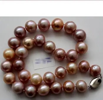 

Free shipping gorgeous 11mm south seas pink purple pearl necklace 18inch