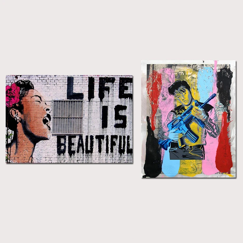 

Mr Brainwashed Life Is Beautiful Canvas Painting Banksy Graffiti Printed Poster and Prints Wall Pictures for Home Decoration