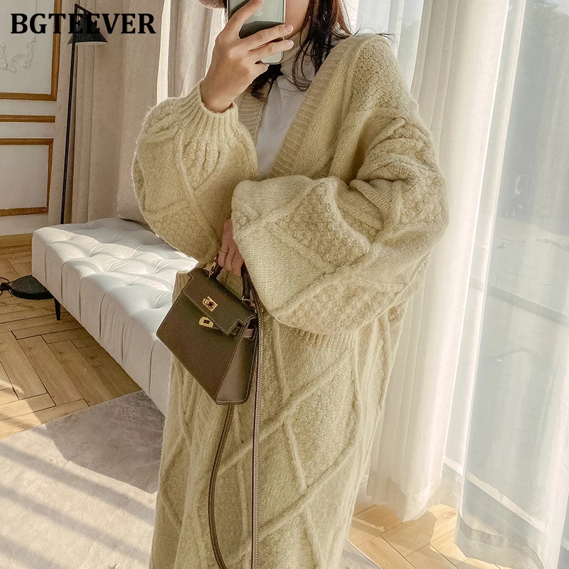Bgteever Vintage Thick Long Knitted Cardigans For Women Autumn Winter Warm Knitwear Casual Bgteever Vintage Thick Long Knitted Cardigans For Women Autumn Winter Warm Knitwear Casual
