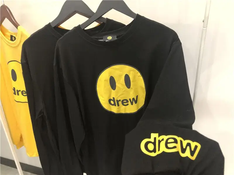 Джастин Бибер, Drew House, для мужчин и женщин, 1:1, лучшее качество, топы, футболки, Летний стиль, Drew House, футболки с длинным рукавом, уличная одежда