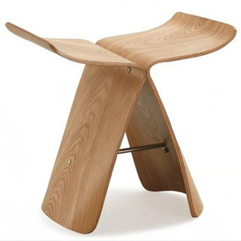 Creative Household Simple Butterfly Stool Curved Wood Low Stool Ash Plywood Solid Wood Nordic Log Chair for Shoe
