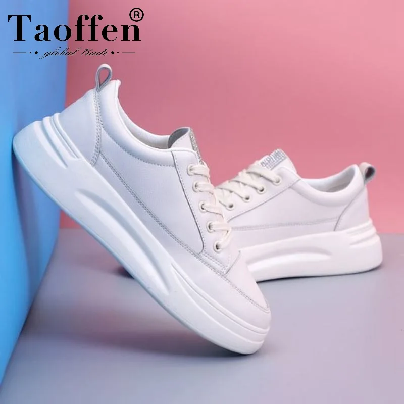 

Taoffen Women Sneakers White New Arrival Spring Fashion Hot Sale Vulcanized Shoes Women Round Toe Flat Soft Sneakers Size 35-40