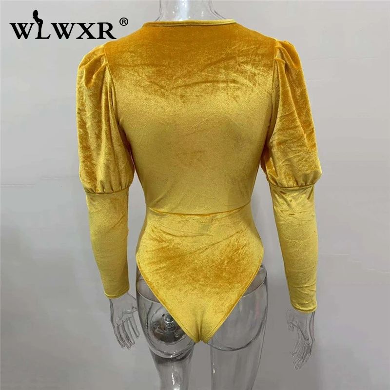 WLWXR, сексуальное Клубное бархатное боди для женщин, топы, обтягивающие, с длинным рукавом, бодикон, боди для женщин, Осень-зима, черный женский комбинезон