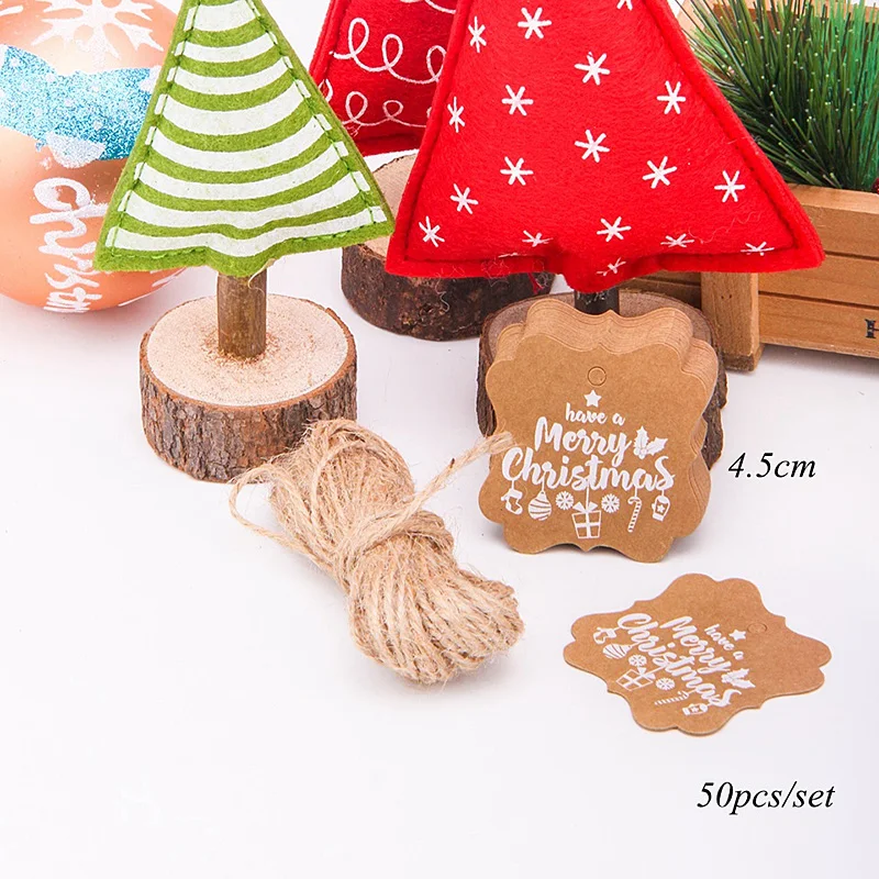 Lychee Life 25Pcs Christmas Series Kraft Paper Tags DIY Crafts Hang Tag With Rope Christmas Party Labels Gift Wrapping Supplies
