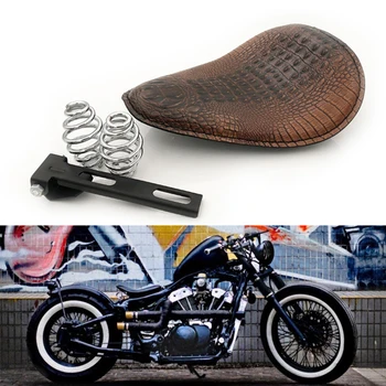 

New Motorcycle Accessories Brown Alligator Emboss Leather Vintage SOLO Driver Seat For Harley Sportster Dana Soft Tail Touring