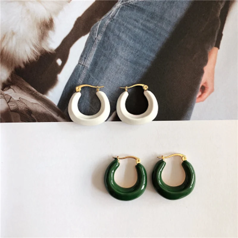

2019 Retro tide European And American High-grade Drop Glaze Circle Hoop Earrings For Female Daily Accessories