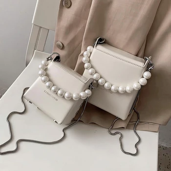 

Mini Pearl Design Crossbody Bags For Women 2020 Summer Simple Box Shape Shoulder Handbags Female Travel Cross Body Bag